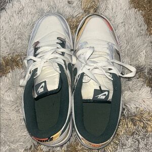 Nike Kids White and Dark Green Sneakers